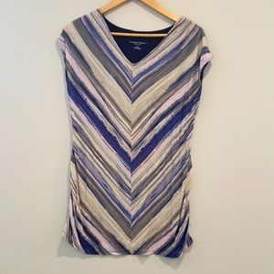 Liz Lange maternity medium top, purple, grey blue strip